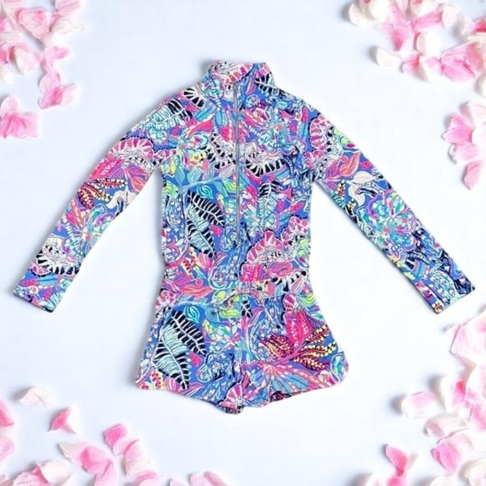 Lilly Pulitzer Pink Blue Multi-Color Skipper Romper Jumpsuit Fantasy Garden XS